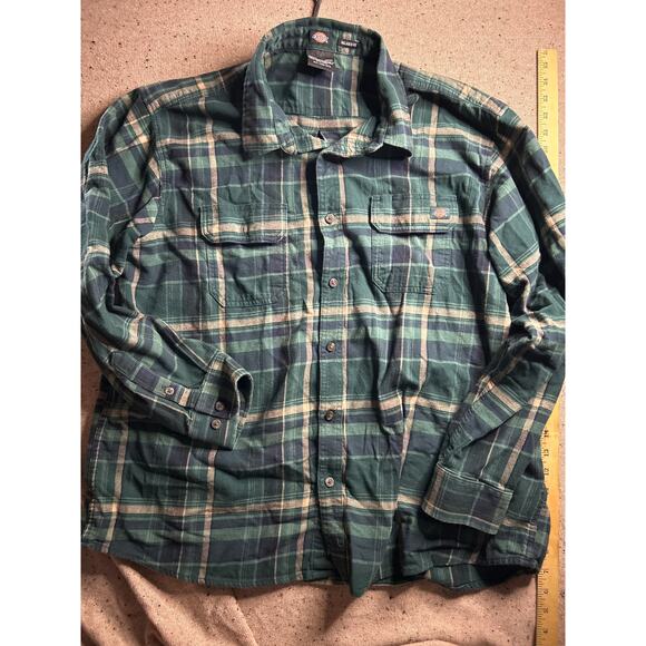 Dickies Men’s Relaxed Fit Flannel Shirt Green Plaid 2XL Heavyweight Workwear - Picture 1 of 6